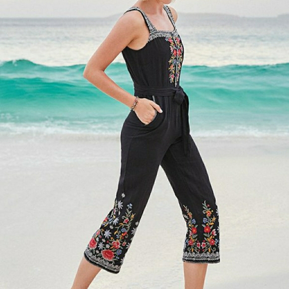 Johnny Was Pants - Johnny Was Hazelton Cropped Black Jumpsuit